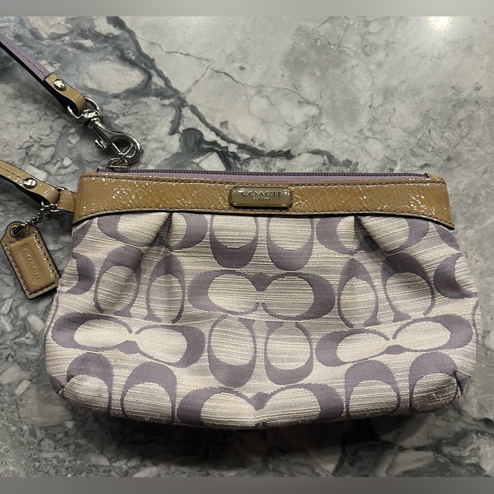 Coach Signature Wristlet in Purple, grey and  Tan